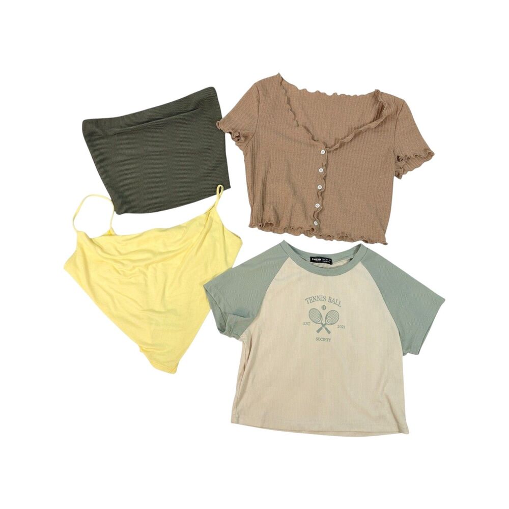 BUNDLE 4pc Earth Tone Neutral Crop Tops Womens S/M Boho Sporty Trendy Y2K Lot
